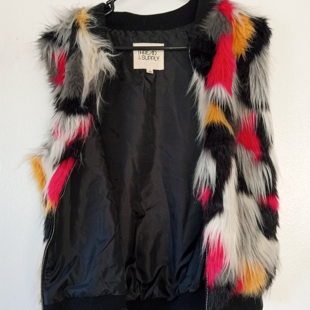 Thread & Supply Multicolor Faux Fur Vest - Pink, Yellow, Black, Gray, White - Picture 8 of 11